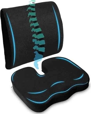 AURANID Cojín Antiescaras + Cojín Lumbar | Cojín Silla Oficina Ergonómico | Pack Completo | Cojín Coxis + Cojín Lumbar | Cojines para asiento y respaldo | Viscoelástico | Funda Lavable