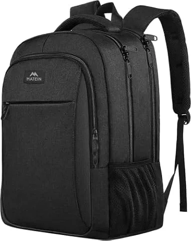 MATEIN Mochila Portatil Hombre Impermeable, Mochila Ordenador Portatil 15.6 | Mochila Trabajo de Gran Capacidad, Mochila Antirrobo, Laptop Backpack para Negocio, Trabajo, Diario, Viaje, Escolares, Negro