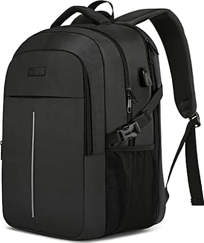 WENIG Mochila Hombre Impermeable Mochila Ordenador Portatil 17.3 Pulgadas Mochilas Escolares Bolso de Escuela Adolescente con Puerto USB Antirrobo Mochila Mujer para Viaje Diario - Negro