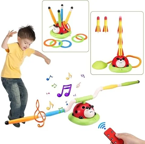 Fuera Juguetes Niños, Salto Musical, Toss Ring Game Toys, Cohete Lanzador | 3 en 1 Deportes y Juguetes al Aire Libre para Las Edades 3 4 5 6 7 8 9 10 11 Juegos Jardin para Niños