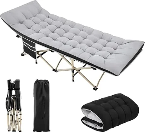 Yaheetech Cama Plegable Camping 2 en 1 Cama Portatil Acolchada | Tumbona Exterior con Bolsa de Transporte, Carga 150 kg，para Playa Senderismo Oficina，Color Gris