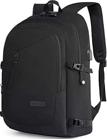 WENIG Impermeable y antirrobo Mochila para portátil de 15,6 pulgadas con puerto de carga USB para trabajo, viajes, para hombres [Negro]
