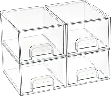 Vtopmart 4 Unidades Cajones Apilables de Organizador de Maquillaje | Organizadores de Baño de Acrílico, para Cómoda, Cosméticos, Cocina, Despensa, Escritorio