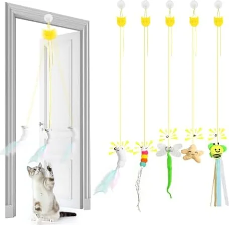 AYESY Juguete Interactivo para Gatos Colgantes 5 Piezas Juguete De Gato Interactivo Puerta Colgante con Pluma Cascabeles Juguete para Gatitos Marco De Puerta Colgante para Aliviar Aburrimiento Juega