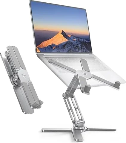 TECKNET Soporte portatil 360° Giratorio de Escritorio para Laptop Plateado | 100% aluminio, ajuste ergonómico de altura y ángulos, soporte ordenador portátil, compatible con dispositivos de 10-17.3 pulg
