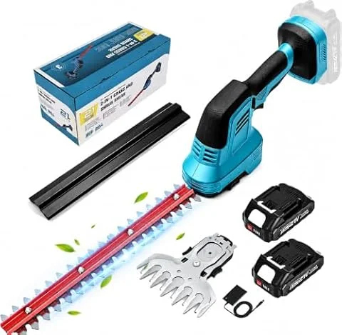 Yofuly 2 en 1 Cortasetos Bateria Compatible con Baterías Makita 18V | Cortasetos Eléctrico Inalámbrico con 2 Baterías, Cuchillas SK5 de 15/31 cm, Recortabordes para Jardín, Arbustos y Césped