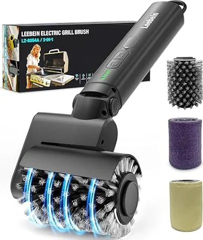 Leebein Cepillo Eléctrico para Barbacoa, 2026 Cepillo Electrico Limpieza Hogar 3 Velocidades & Ángulo Ajustable con 3 Cabezas, 150 Min de Autonomía, Resistente al Agua y Altas Temperaturas