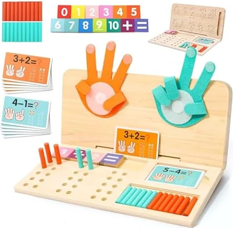Wdmiya Juguetes Montessori Niños 3 4 5 Años,3 En 1 Juguete Aprender Contar | Juguetes Educativos de Madera, Juguete Matemático con Tablero de Doble Cara, Regalo Cumpleaños para Niños Niñas