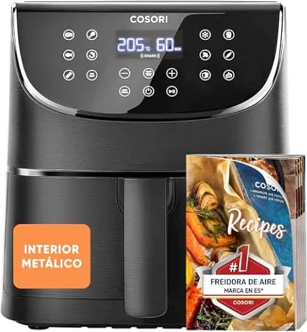 Cosori Freidora de Aire 5,7L, Interior Metálico, 11 Modos, 97% Sin Aceite | Rápido y Eficiente, Tecnología Calentamiento Uniforme, Diseño Duradero, 40 Recetas en Español, Apto para Lavavajillas, 1700W