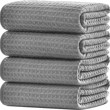 Aurathon Paños de Cocina Juego de 4 Trapos Cocina 50 X 70 cm,Gris | Buenos SúPer Absorbentes y Resistentes No Suelta Pelo,Gofre Trapos de Cocina Toallas de Limpieza/Picnic Llevar