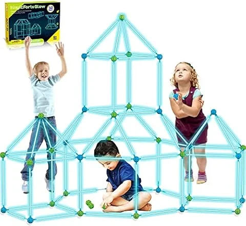 140pcs Kit De Construcción para Niños 140 Piezas Que Brillan En La Oscuridad Air Forts Constructor De Regalo Juguetes para De 4 5 6 7 8 9+ Años De Edad Niñas DIY Fort Building Túneles Tienda De