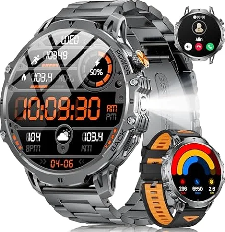 DREMAC Reloj Inteligente Hombre, 1000 mAh/1,85‘’ Pantalla Grande, smartwatch con Llamada Bluetooth,Lámpara LED,130+ Modos Deportivos,Reloj de Fitness con Monitor de Ritmo Cardíaco/Sueño,iOS Android