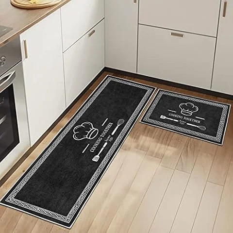 Juego de 2 tapetes de Cocina antifatiga para decoración del hogar, Oficina, Impermeables, Antideslizantes, cómodos (Utensilios de Cocina A, 40 x 60 + 40 x 120 cm)