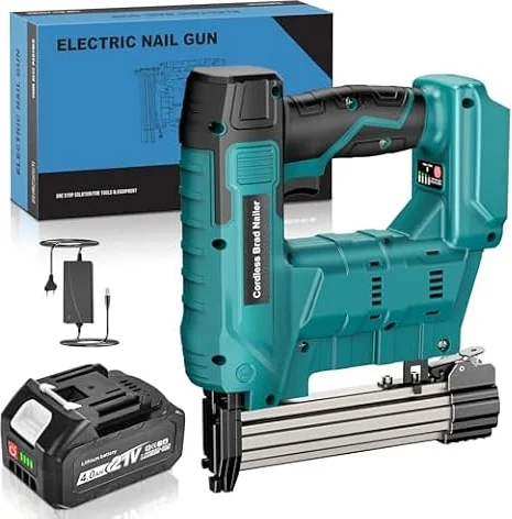 Yofuly Clavadora Electrica de Clavos Compatible con Baterías Makita de 18V, Pistola Clavos Electrica con 1x 4000mAh, Hasta 3000, 18GA Clavadora Bateria para Tapicero de Madera, Tapizar (Sin Clavos)