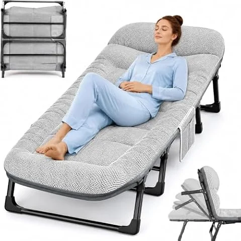 Cama de camping para adultos con colchón, 6 posiciones ajustables, carga de | Cuna plegable de camping para dormir, cama de campamento portátil resistente, cama de invitados para oficina, siesta, viajes