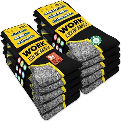 SOXCO 10 Pares Calcetines de Trabajo Hombre WORK Socks, 43-46