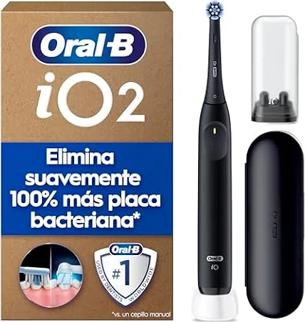 Oral-B iO 2 Cepillo de Dientes Eléctrico con 1 Cabezal, Negro Noche | Cepillo Dental Suave con Encías, 3 Modos de Cepillado, Sensor de Presión, Temporizador, Estuche de Viaje, Embalaje de Cartón
