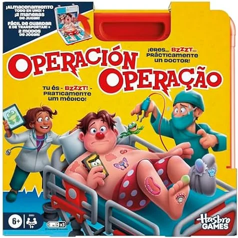 Hasbro Gaming Juego de Mesa electrónico Operación con Estuche Todo en uno - Versión español-portugués