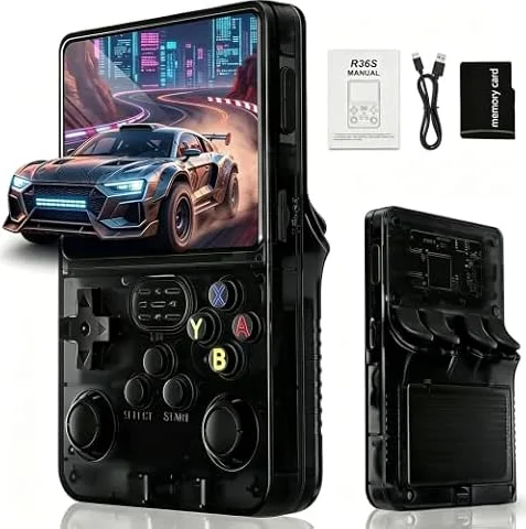 Consola Retro Portátil de Juegos con Doble Joystick (Negro Radiante) | Pantalla IPS HD de 3,5", batería recargable de 3500 mAh, diseño portátil y controles cómodos