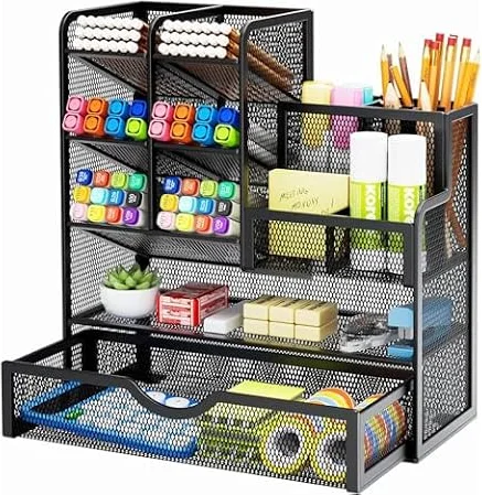 Marbrasse Organizador de Escritorio,Malla Organizador Estacionario,Soporte Multifuncional para Bolígrafos,Almacenamiento de Escritorio y Cajón para Oficina Casa(Negro)