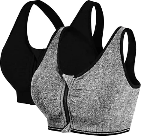 AoToZan 2 Pack Sujetador Deportivo Mujer,con Cremallera Delantera y Relleno | sin Aros sin Costuras, Transpirable Confort, Zipper Autoblocante, Impacto Media Soporte Ligera para Diario o Sports