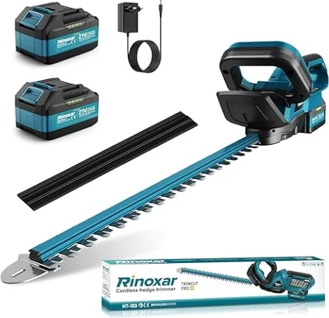 Cortasetos Bateria con 2X 4000mAh Baterías y Cargador, Motor Brushless 600W 28500rpm Cortasetos Electrico, Hoja 52cm, Corta Setos para Jardin y Arbustos