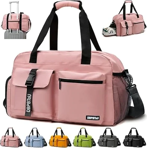 DBPBToU Bolsa Deporte Mujer Hombre Bolsa de Viaje Mujer (Rosa) | Compartimento para Zapatos de Ventilación, Bolsa Fitness con Compartimento para Ropa Mojada