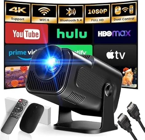 Proyector Portátil 2026 Upgraded 1920x1080P 4K Supote WiFi 6 Bluetooth 5.4 | App Integrada, Dual Control, 180° Rotation, Compatible con HDMI/TV Stick/USB/Laptop, Home Outdoor Videoproyector, Negro
