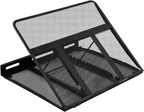 Amazon Basics Soporte Ergonómico Ventilado para Laptop, Ajustable en 7 Niveles, Malla de Acero para Enfriamiento, para Visualización y Tipeo Básico, Compatible con Laptops de 10 a 17,3 Pulgadas, Negro