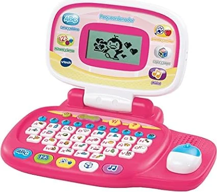 VTech - Pequeordenador Rosa, Ordenador Educativo para niños +3 años | +20 Actividades que enseñan Letras, números, Animales, lógica y música, 2 pilas AA, 20.9 x 27.1 x 6.8 cm, Versión ESP