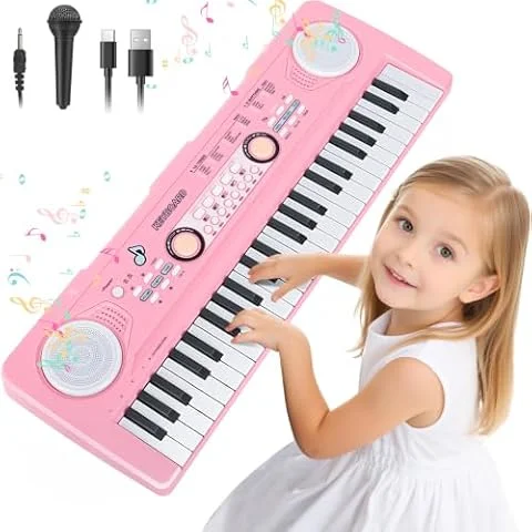 QiquBox Piano Teclado Infantil Juguetes 49 Teclas con Micrófono