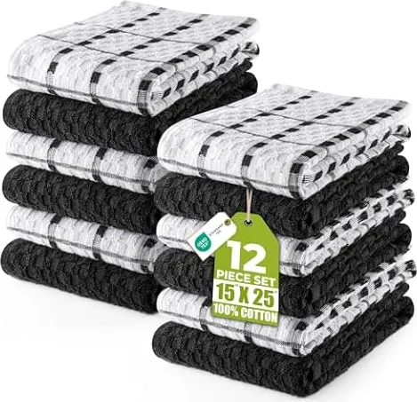 Utopia Towels Toallas de Cocina, 38 x 64 cm, 100% algodón Hilado en Anillo, Toallas de Plato súper Suaves y absorbentes, Toallas de té y Toallas de Barra, (Paquete de 12) (Negro Y Blanco)