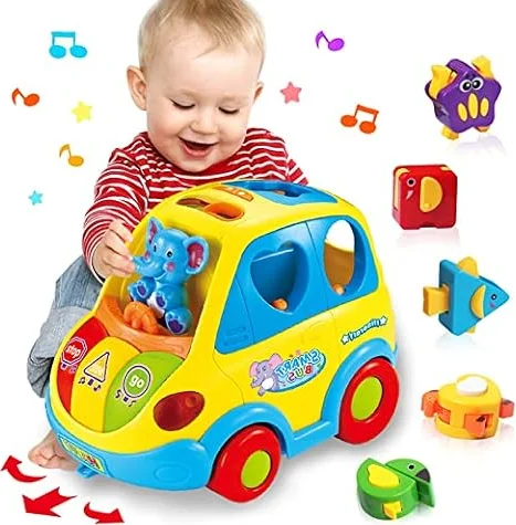 KALOISYHE Juguetes Niños 1 año Juguetes Bebes 12 18 Meses | Coche clasificador de Formas Musical Sonidos de Animal con Luces y 5 Bloques Montessori Juguetes Juegos 1 2 Años Regalo Bebe