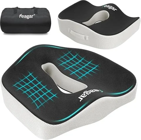 Feagar Cojín Coxis Espuma Memoria Portátil Antiescaras Ergonómico Negro | Funda Lavable De Malla Traspirable Para Silla De Oficina, Asiento Conductor Coche, Silla Gaming Y Silla De Ruedas