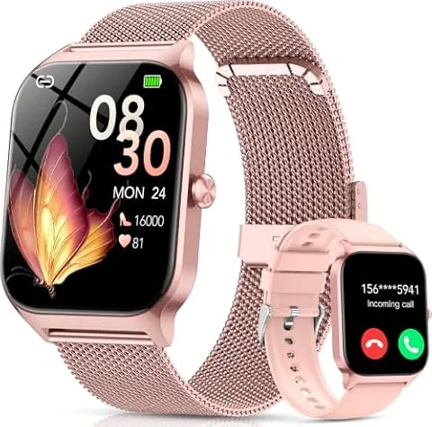 Reloj Inteligente Mujer - 2 Correas, Llamadas Bluetooth Asistente IA, Whatsapp Notificaciones, 1.85" Smartwatch Mujer con SpO2 Pulsómetro Estrés Monitor de Sueño,120+Modos Deportes para iPhone Android