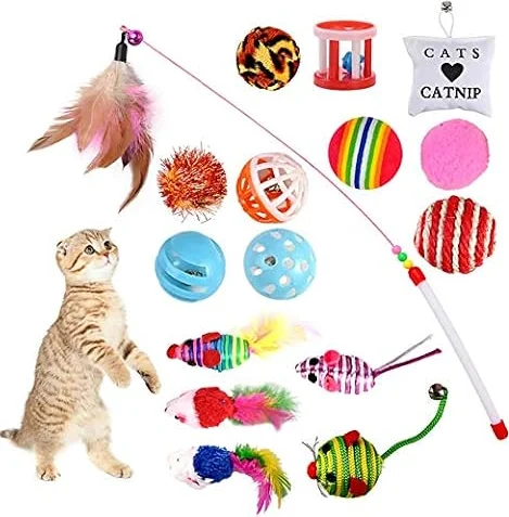 GOLDGE Juguetes para Gatos, Juguetes Gatos, Juguete Gato, Cat Toys | Gatos Accesorios, Juguetes Gato, Cosas para Gato con Plumas, Ratóns, Pelota, Almohada y Juguete Interactivo Gato Varias