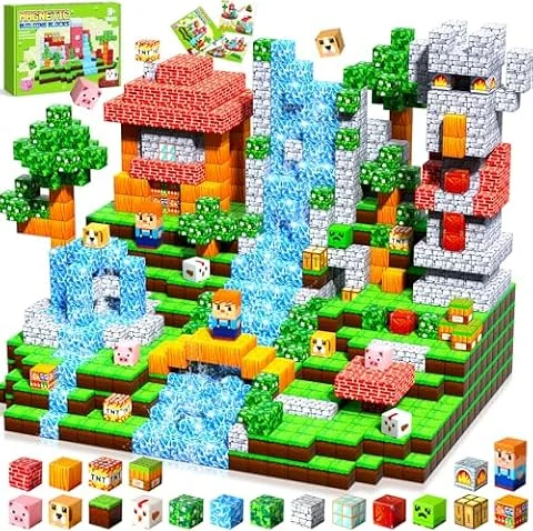 Pourbibi Bloques Magneticos Construccion Niños,Magneticas Niños,Juguetes | Juguetes Niños 3 Años,Piezas Construcciones Magneticas,Juguete Creativo Montessori para3 4 5 6 7 8 9 10Años,Navidad,Halloween